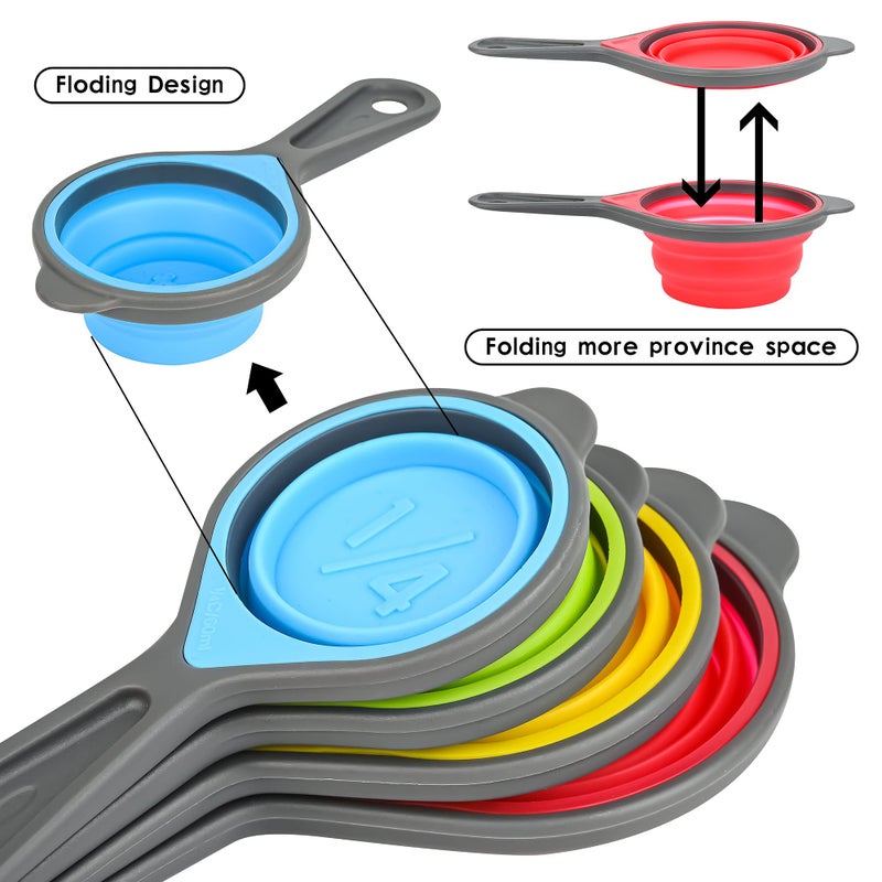 Smithcraft Silicone Measuring Cups and Spoons Set 8, Collapsible Measuring Cups Set for Baking & Kitchen Colorful Measure - Image 4